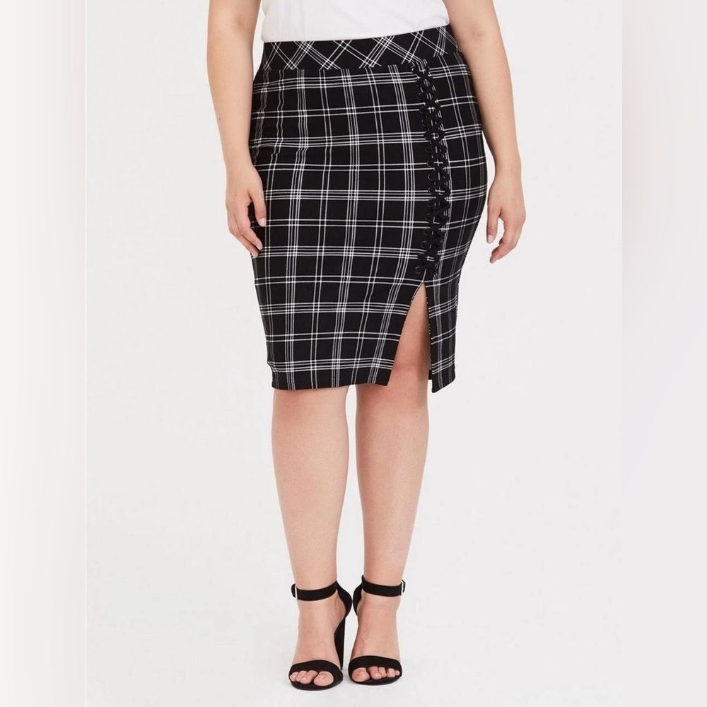 Torrid Black Plaid Side Slit Knee Length Pencil Skirt Women’s Plus Size 2X